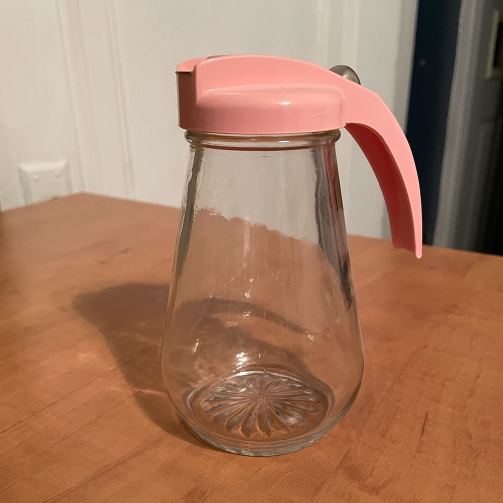 Vintage Pink and Glass Syrup/Honey Dispenser
